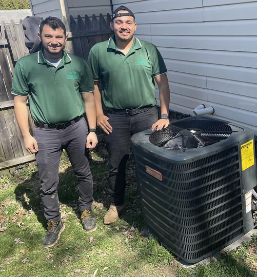Go Green Express Home Service Maintenance Techs with AC unit